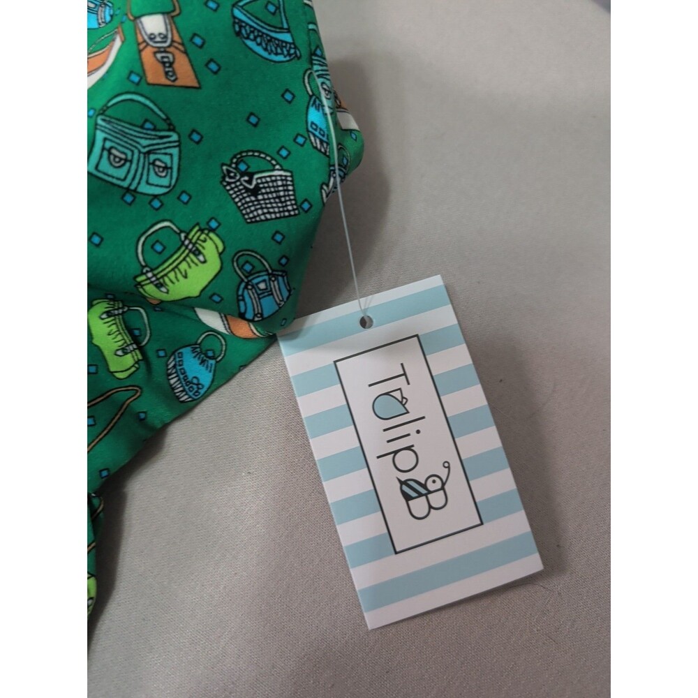 Tulip B Fit Flare Mini Dress XL Green Pockets Novelty Print NWT Summer Retro - Picture 9 of 13